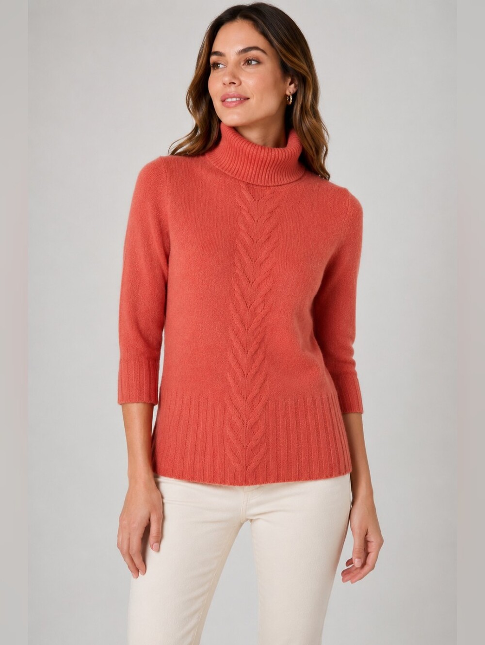 White + Warren 100% Cashmere Turtleneck Sweater Coral XS